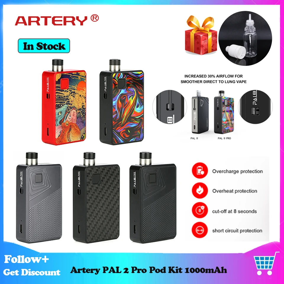 Артерия PAL 2 Pro Pod Комплект 1000 мАч батарея 3 мл MTL & DTL электронные сигареты Vape Kit Vs Drag