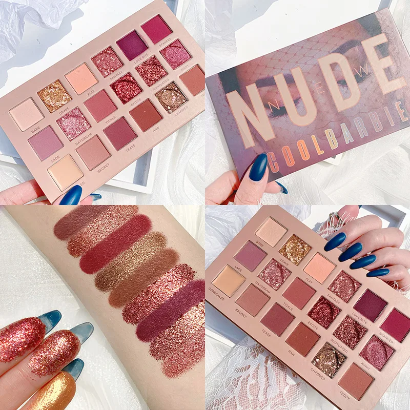 

18 Color Pressed Matte Glitter Eyeshadow Palette Waterproof Long-lasting Eyeshadow Pigment Diamond Shimmer Nude Shiny Makeup