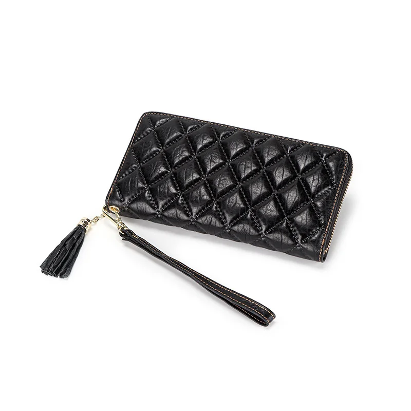 

Leather Long Genuine Women Wallets Elephant Pattern Female Purses High Quality Tassel Card Holder Zipper Bags Carteras Cuzdan