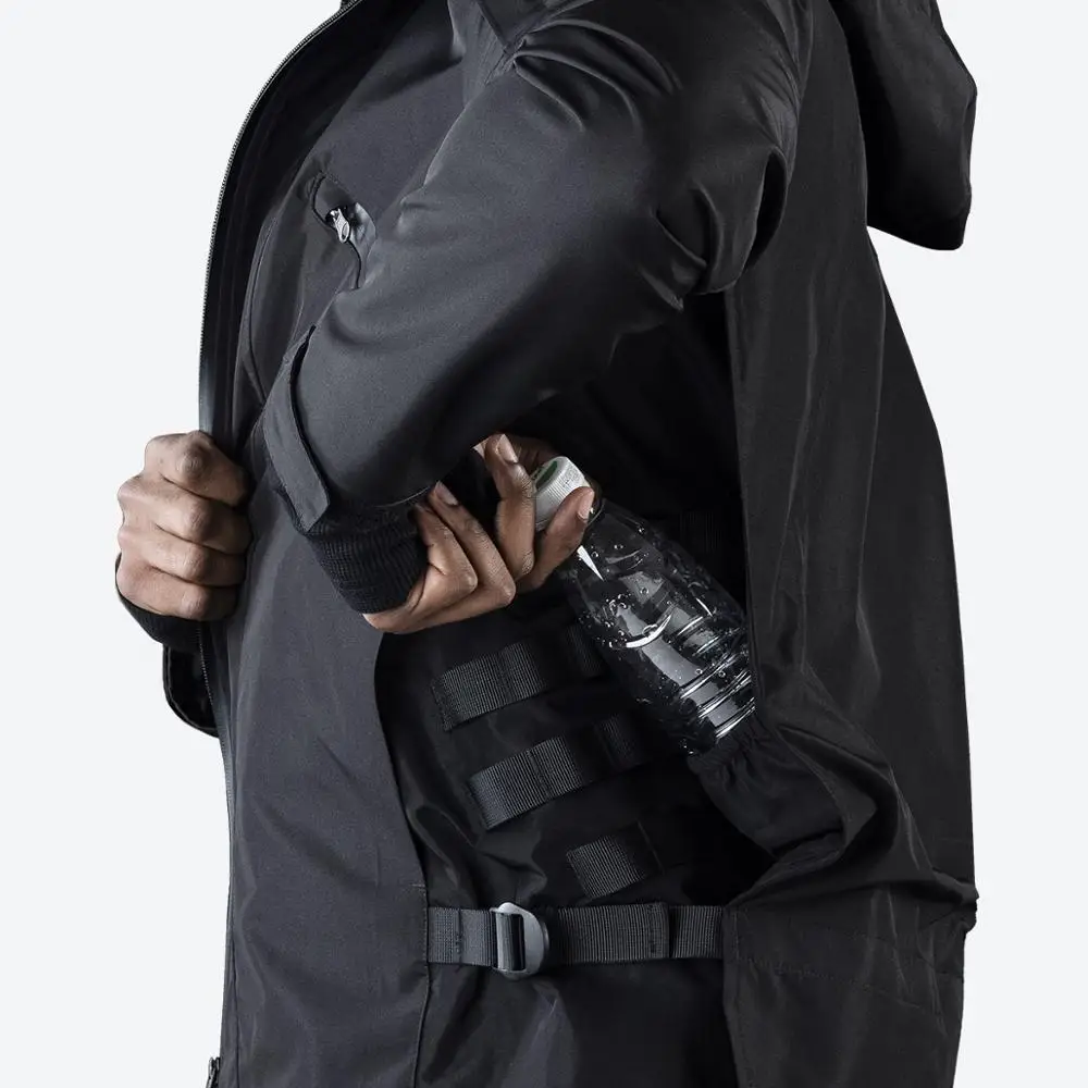 

DARTW Techwear Men's Double Center Black Waterproof Windproof Hoodie Jacket Tactical Hardshell Urban Sportwear