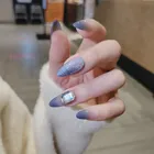 Накладные ногти с дизайном морские синие длинные блестящие большие алмазные наклейки для ногтей Готовые прессованные ногти 24 шт. накладные ногти с клеем TY
