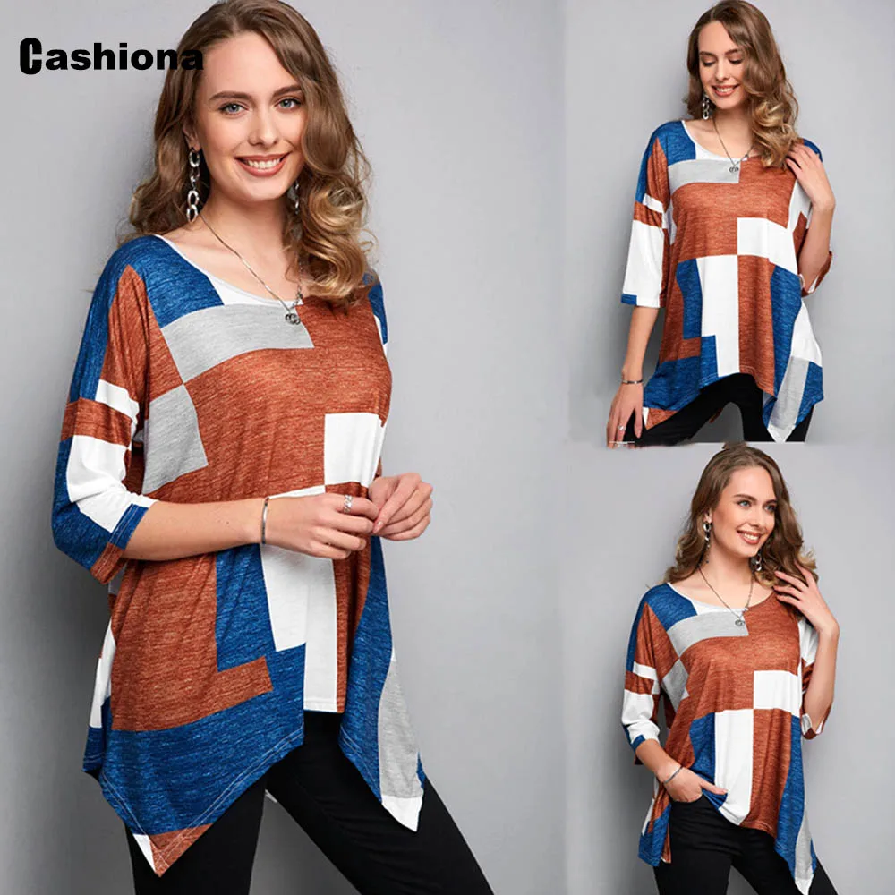 

Women Elegant Leisure Casual T-shirt Model Plaid Tees Clothing Women's Top Streetwear 2021 Summer Round Neck Loose Shirt Femme