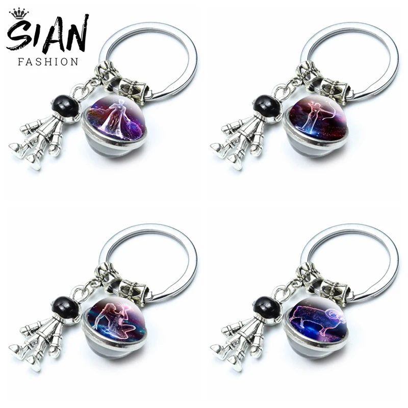 12 знаков зодиака двухсторонний держатель для ключей со стеклянным шаром