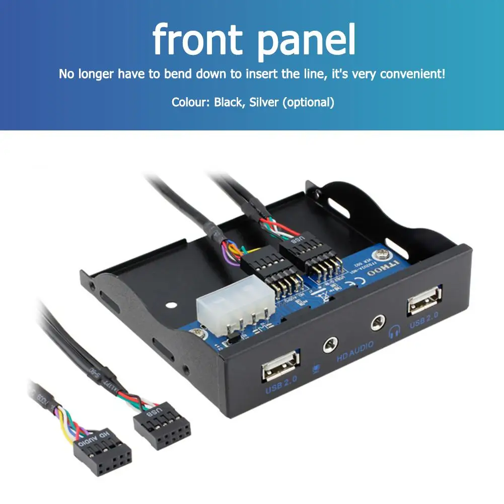 

9Pin 4 Port USB 2.0 Hub USB2.0 Front Panel Bracket HD Audio 3.5mm Earphone Connector For Desktop 3.5" Floppy Disk Bay