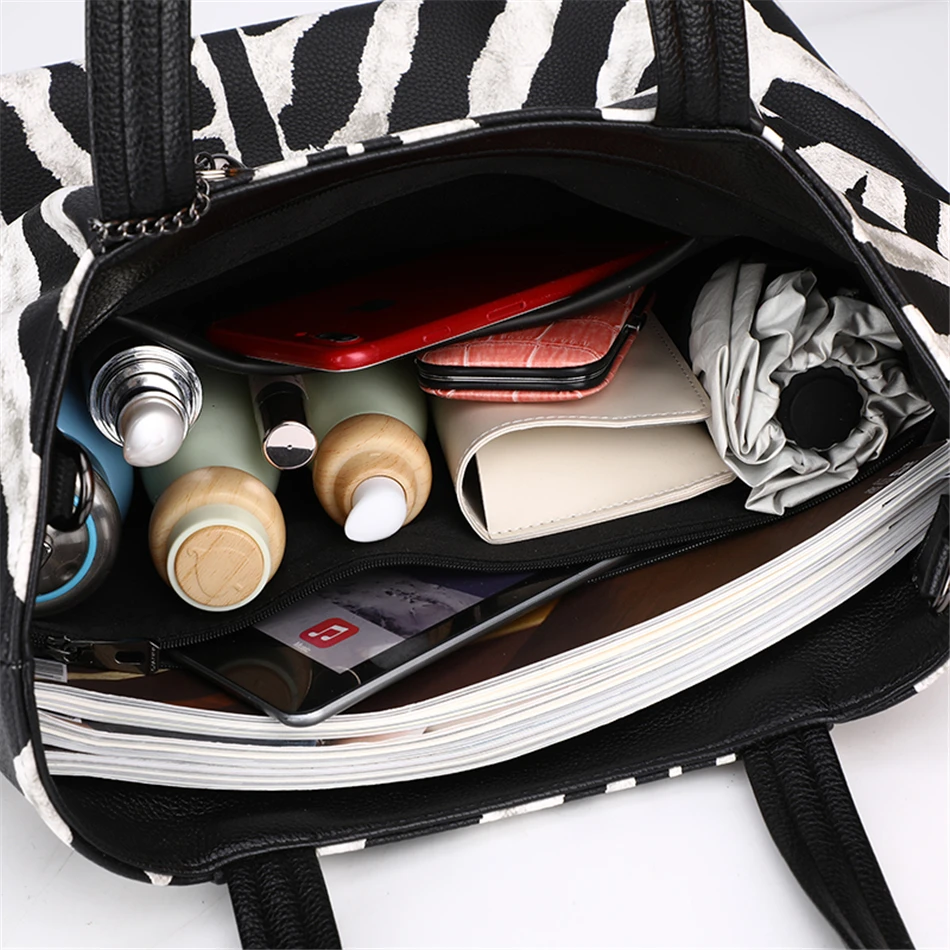 Женские кожаные сумки с принтом зебры дизайнерские кисточками Большая