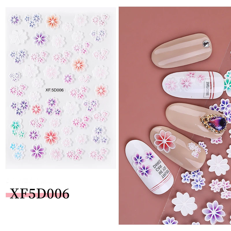 

5D Relief Flower Sticker Nail Decoration Decal Summer DIY Manicure Slider Nail Art Tips Decorations Adhesive Decals
