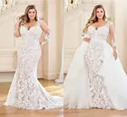 Женское свадебное платье со съемным шлейфом, Кружевная аппликация с длинным рукавом, платье невесты, Пляжное Платье