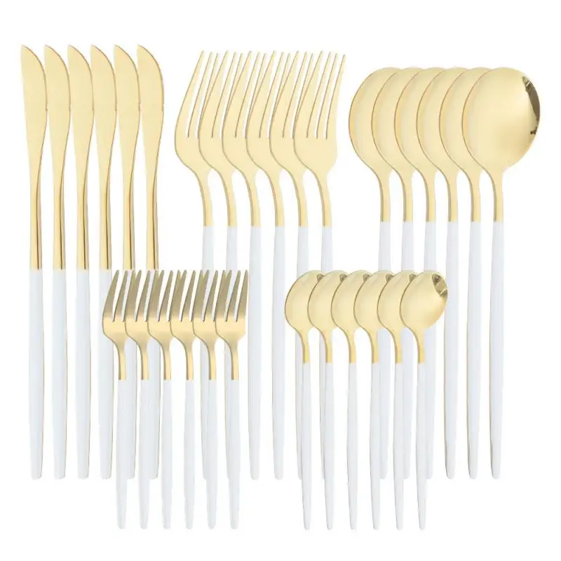 

30pcs Gold Dinnerware Set Stainless Steel Cutlery Set Mirror Silverware Knife Fork Spoon Tableware Flatware Set Dishwasher Safe