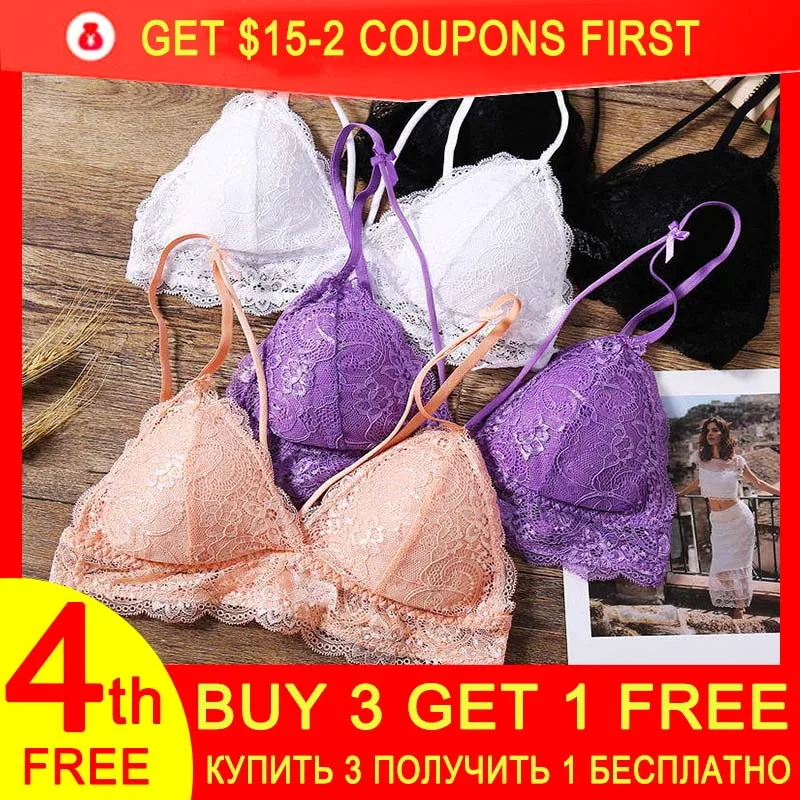 

Cute Bowknot Women Lace Bra Female Bralette Sexy Triangle Cup Bras Push Up Ultrathin Brassiere Girls Wirefree Underwear Lingerie