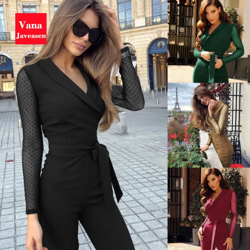 Vana Javeasen набор шарфов женский комбинезон официальный пояс коcтюм с длинными рукавами вечерние элегантные комбинезон Комби комбидресс