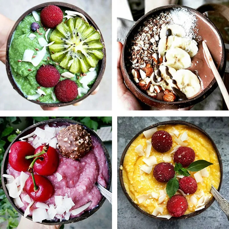 

Coconut Bowl Natural Wood Bowl Home Decoration Food Container Tableware Spoon Set Coco Smoothie Coconut Kitchen Environmental