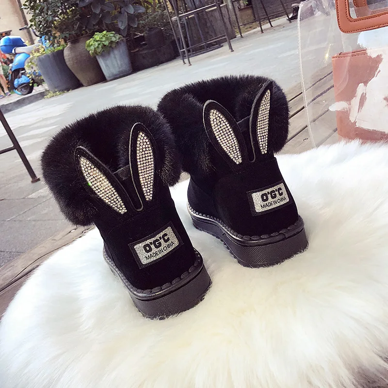 

Ankle boots for women Women Boots Genuine Leather Real Fox Fur Brand Winter Shoes Warm Black Round Toe Casual Female Snow Boots