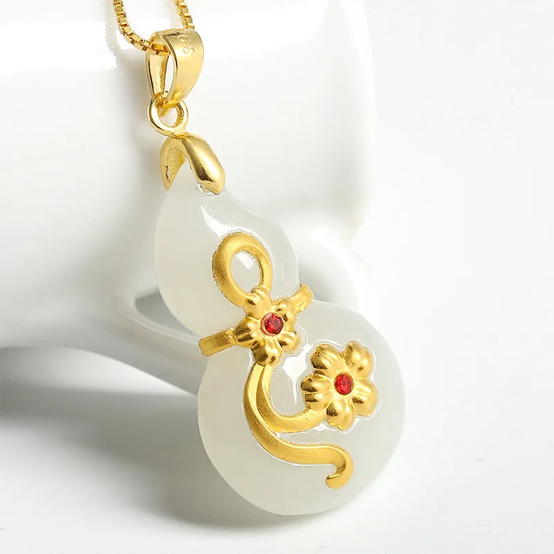 Натуральная китайская белая Нефритовая Тыква подвеска мозаичная Золотая