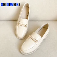 women flat 2021 leather sneakers round toe slip on penny loafers flats platform brogues ladies spring summer gladiator shoes