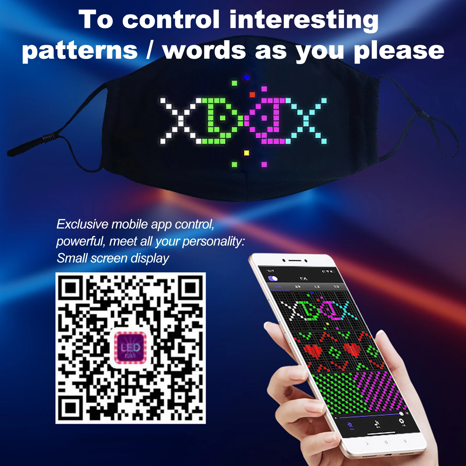 Led Party Masks Wireless BT App Control DIY Face Mask USB Rechargeble Halloween for Raves Festivals | Дом и сад