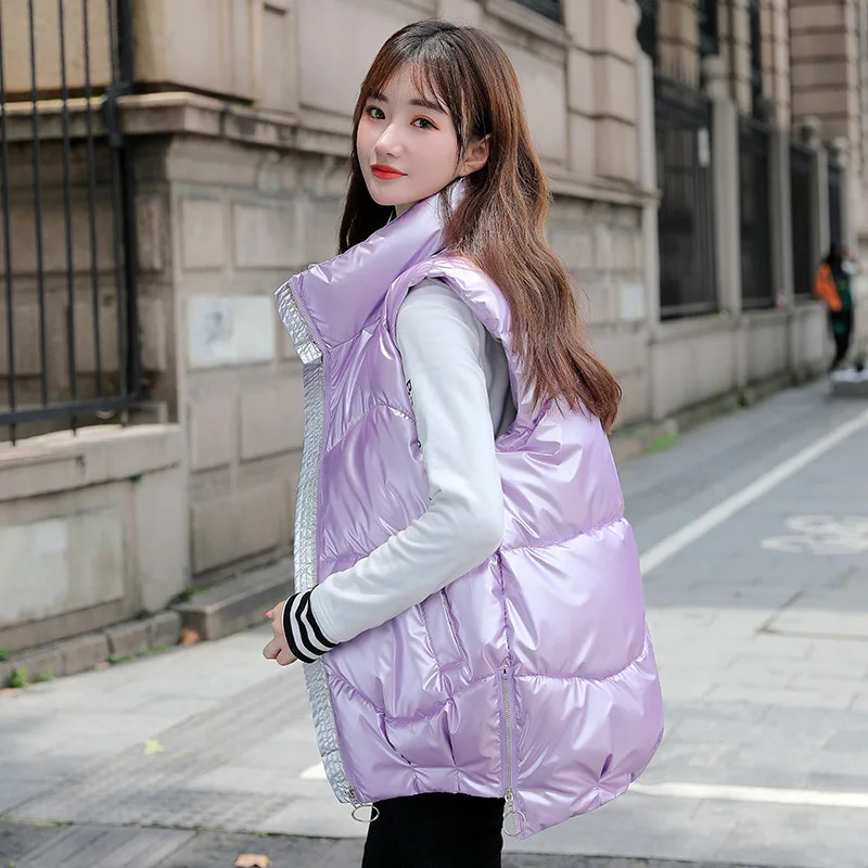 

Women Winter Vests 2020 Korean Style Short Cotton-padded Jacket Thick Warm Ladies Coats Casual Stand Collar Zipper Outerwear