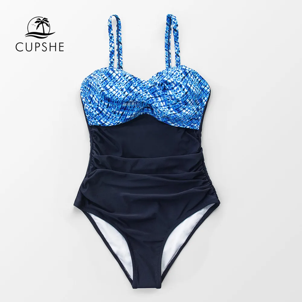 Купальник CUPSHE черный с синим эффектом завязывания краски соблазнительный