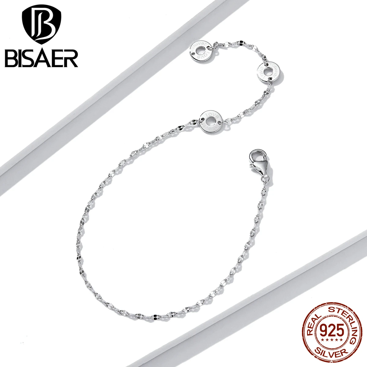 BISAER 925 Sterling Silver FOREVER LOVE Bracelets Simple Style Women Chain Fine Jewelry EFB049 | Украшения и аксессуары