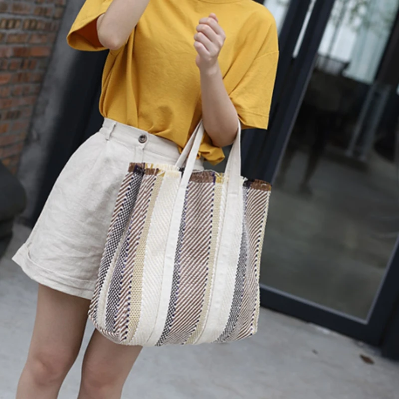 

Retro Woven Hand-Held Bag Simple Leisure Large-Capacity Handbag Fashion Joker Literary Fan Women's Bag