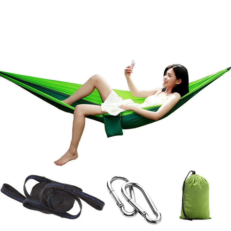 

Camping dormitory outdoor leisure parachute cloth hammock ultra-light and quick-drying nylon tree strap factory wholesale