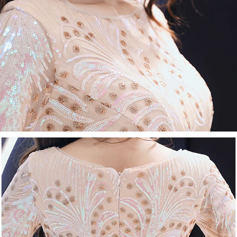 Очаровательное платье для выпускного вечера с круглым вырезом рукавом до локтя