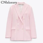 Блейзер Женский однотонный, модный розовый офисный пиджак с карманами, верхняя одежда, повседневный костюм, весна-осень