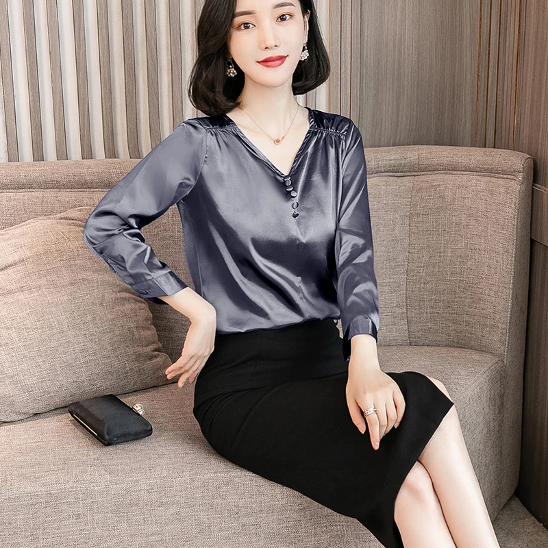 2019 весенне летняя модная повседневная элегантная однотонная шифоновая блузка