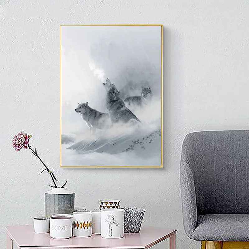 

Snow Mountain Wolf Landscape Poster Nordic Style Canvas Art Print Painting Wall Picture for Living Room Modern Home Decor