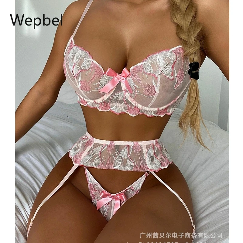 

Wepbel трусики бандажный комплект стринги сексуальный костюм с вышивкой нижнее белье Прозрачный экзотический кружевной комплект с бюстгальт...