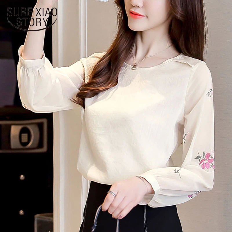 Женские топы и блузки женские шифоновая блуза с вышивкой 2021 сезон весна Новинка