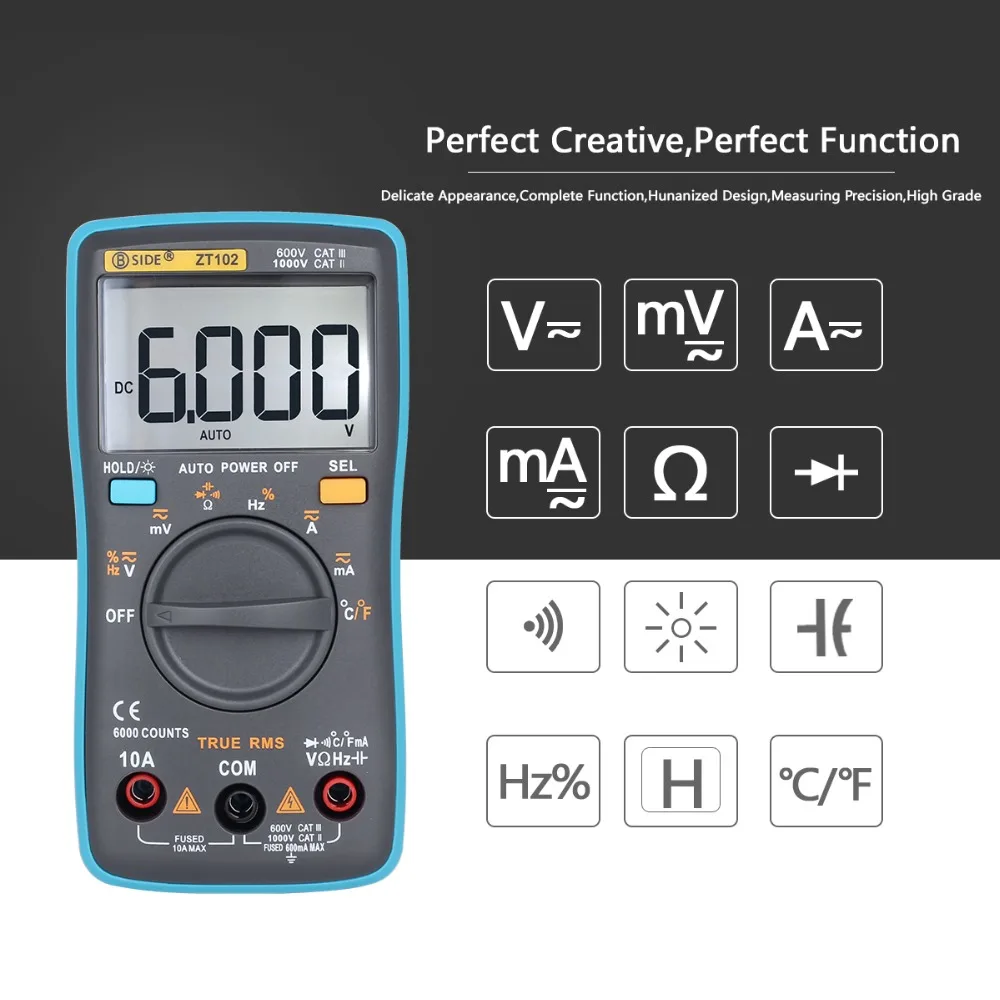 30ZT102 Ture Digital Multimeter AC/DC Voltage Current Temperature Frequency Diode Resistance Capacitance Tester New | Инструменты