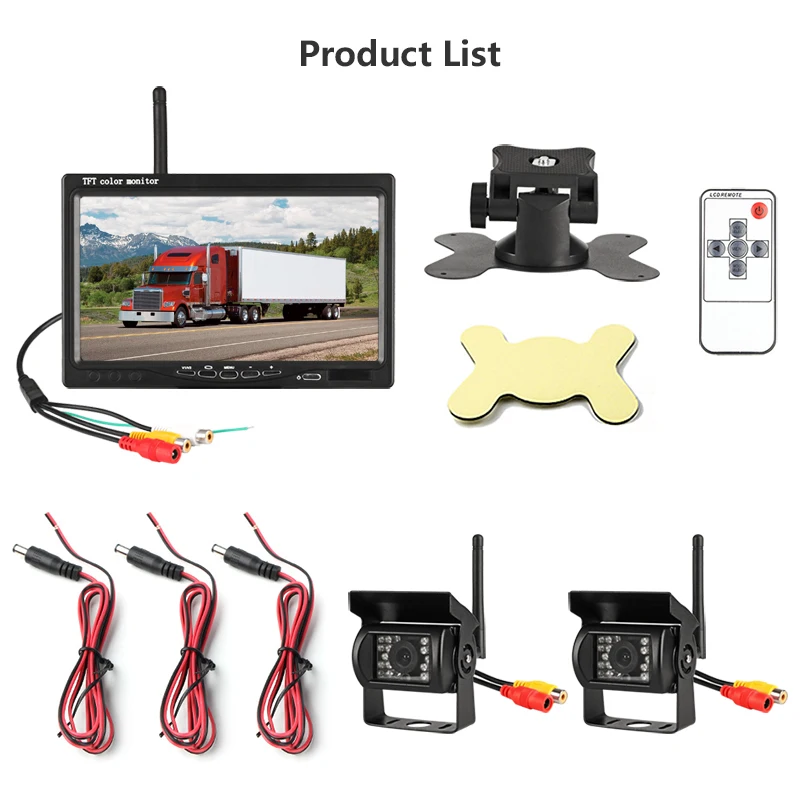 

JMCQ 7" Wireless 12V-24V HD Monitor Truck Camera TFT LCD Car Monitor for Bus Car Truck CCTV Reverse Rear-time View Backup Camera