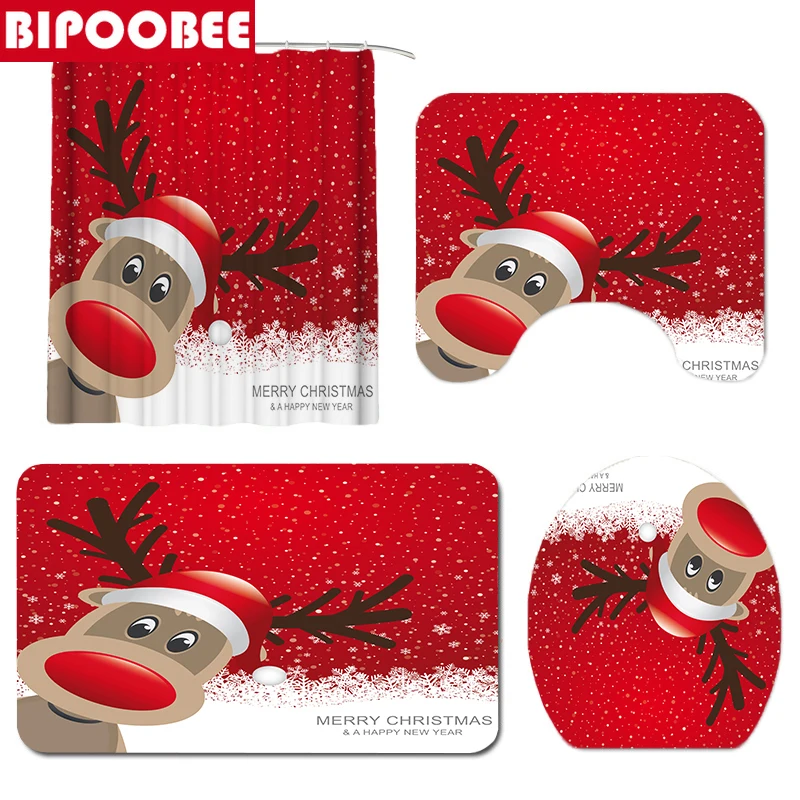 Рождественская красная занавеска для душа в форме лося ванной комнаты набор с