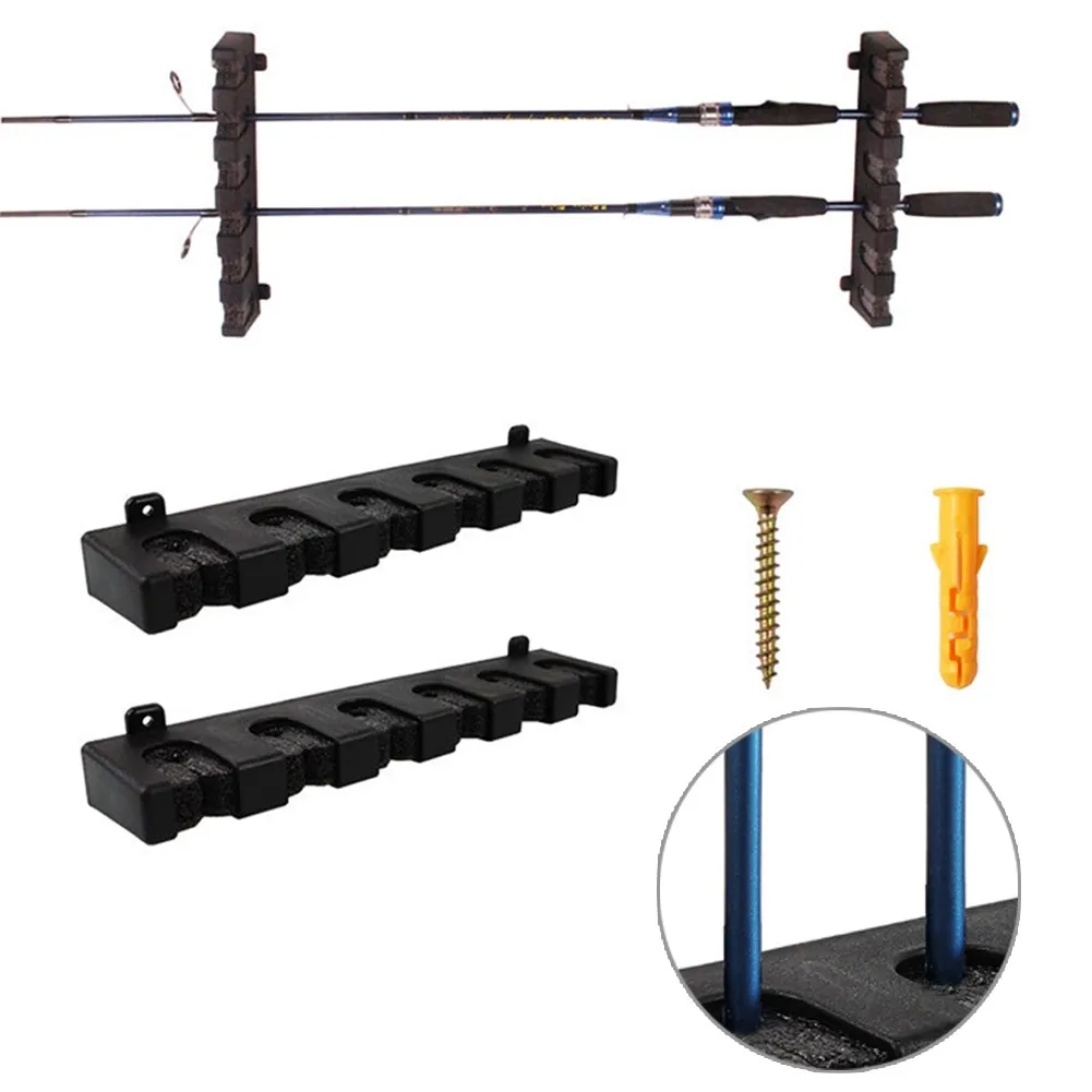 

2Pcs Horizontal 6-Rod Rack Fishing Pole Holder Rod Holders Wall Mount Stand Foam Inserts for Garage Fishing Rods Storage Tackle