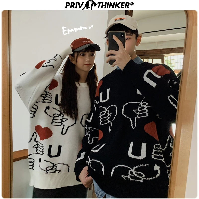 Privathinker Woman Letter Christmas Korean Pullovers Clothes Couple Autumn Winter Thicken Knitted Sweater Men Teen 2020 Sweaters | Женская