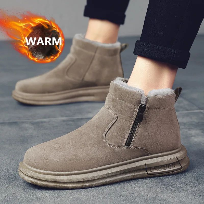 

Winter warm snow boots men's outdoor high-top cotton shoes gray zipper comfortable men's shoes black plus velvet casual shoes