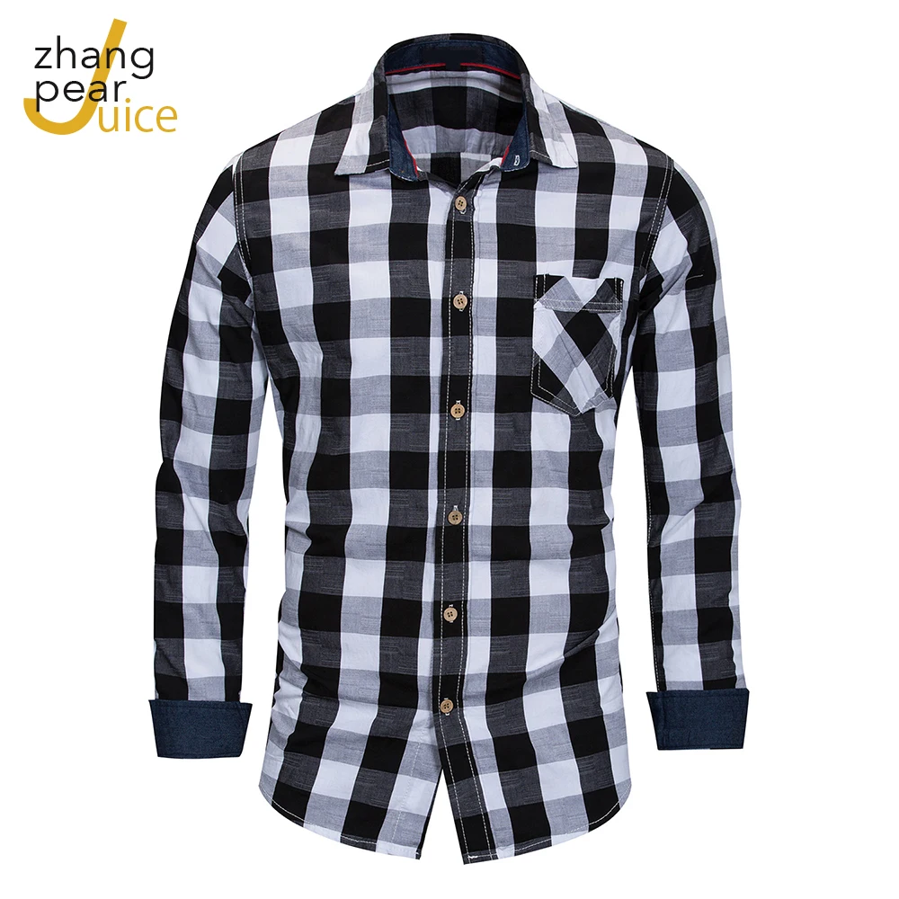 

New Spring Long Sleeve Plaid Shirt Men Slim Fit Cotton Casual Shirts Men Clothing Fashion