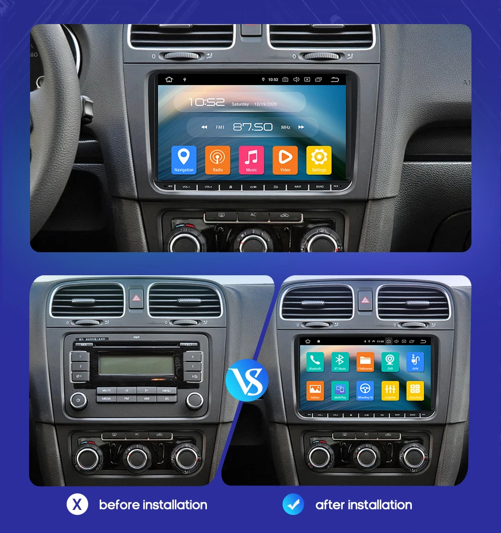 Автомобильный мультимедийный плеер на Android 10 с GPS для Volkswagen Golf Polo Tiguan Passat b7 b6 SEAT Leon