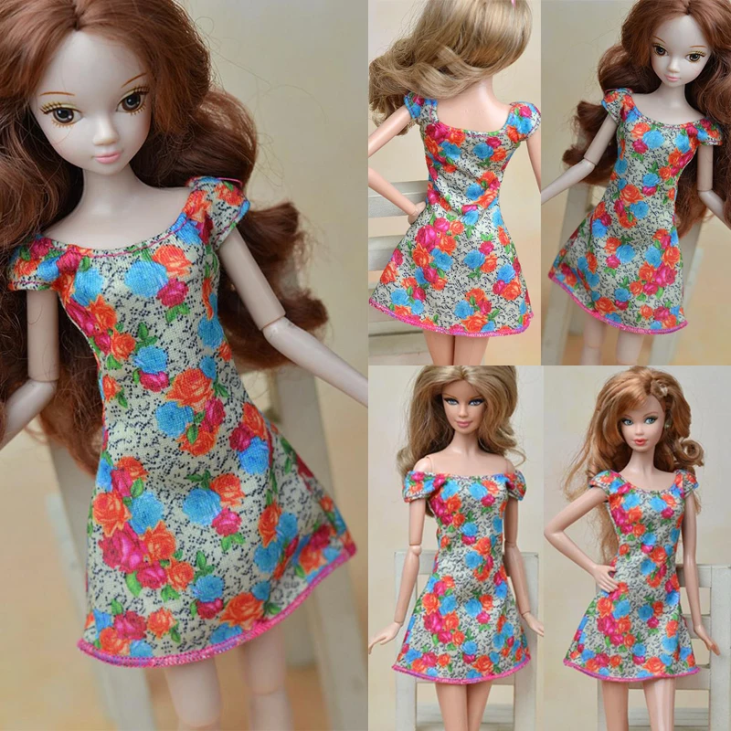 С цветочным принтом вечерние платья для куклы Барби одежда с открытыми плечами