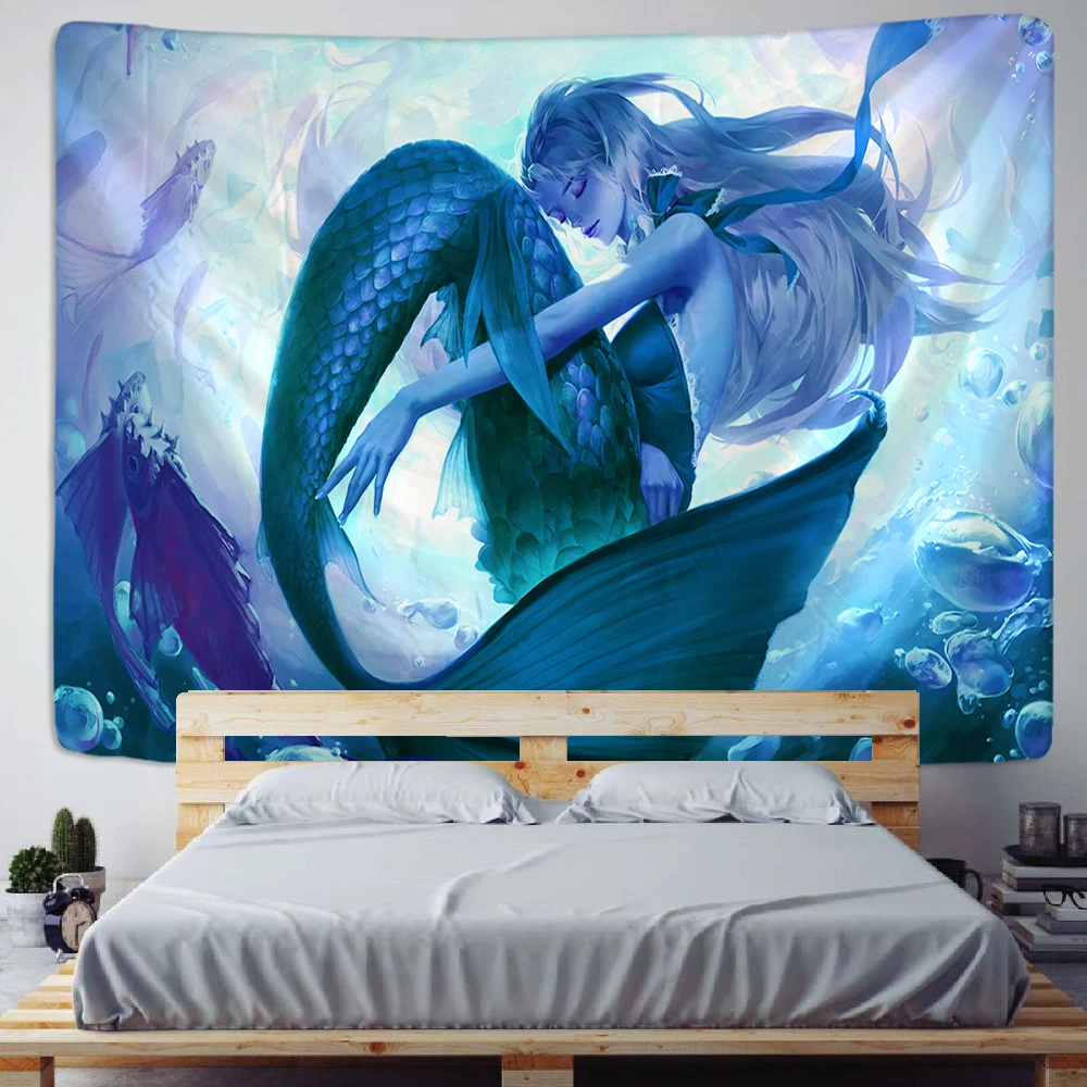 Deep Sea Mermaid Tapestry Indian Mandala Wall Hanging Bohemian Gypsy Psychedelic Tapiz Witchcraft Tapestr | Дом и сад