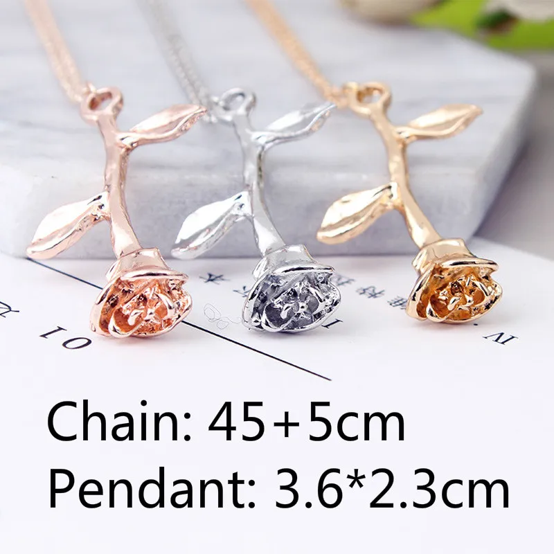 Женское колье с подвеской длинное золотистое в виде Розы подарочное для