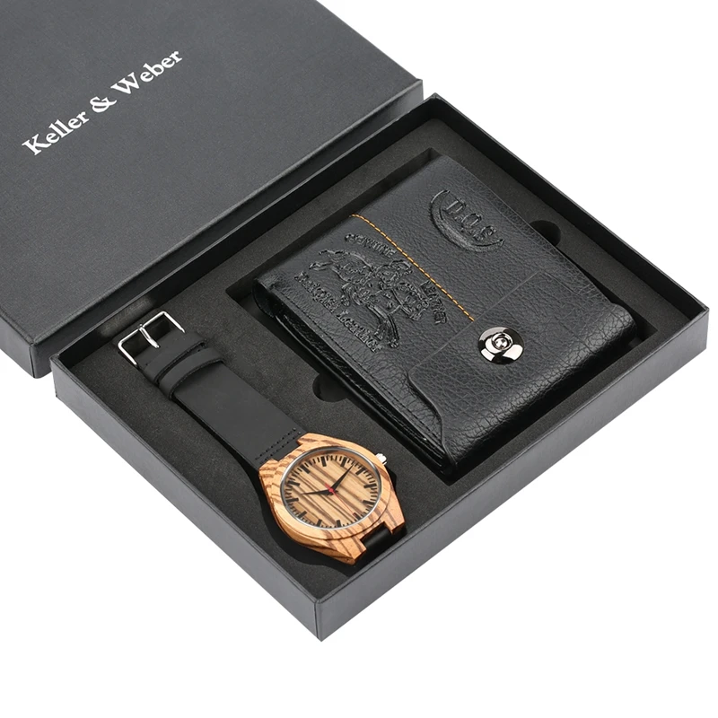 Деревянные часы бамбуковые мужской роскошный двойной бумажник из воловьей кожи