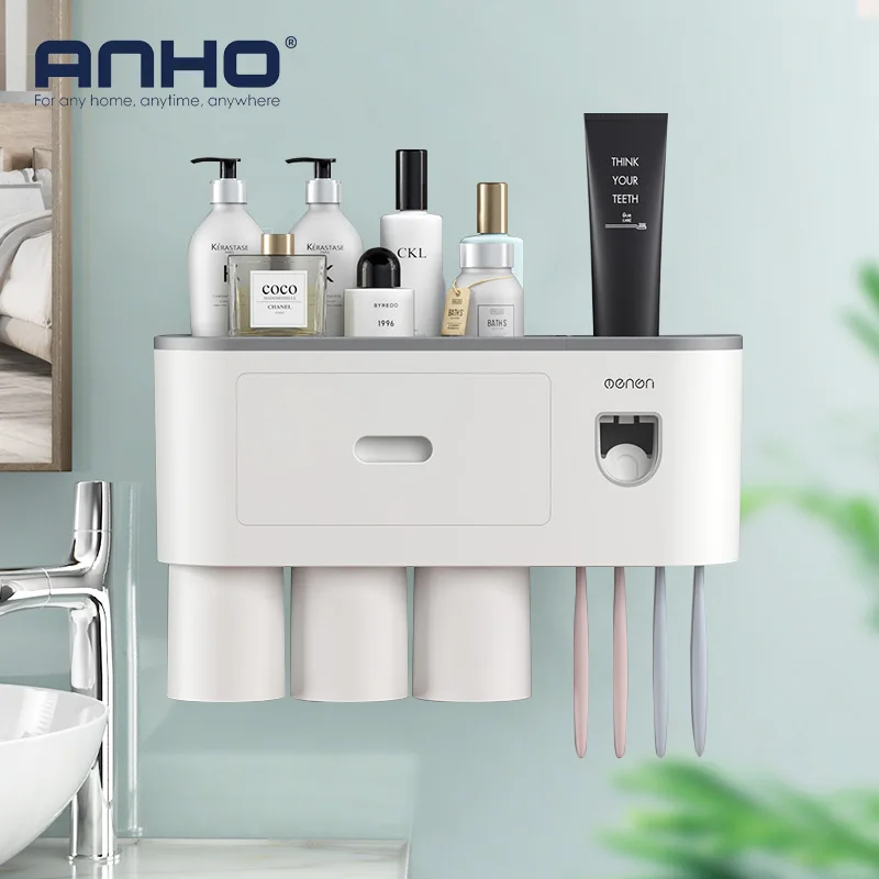 toothbrush holder wall automatic toothpaste squeezer dispenser magnetic adsorption inverted cup storage rack bathroom accessorie free global shipping