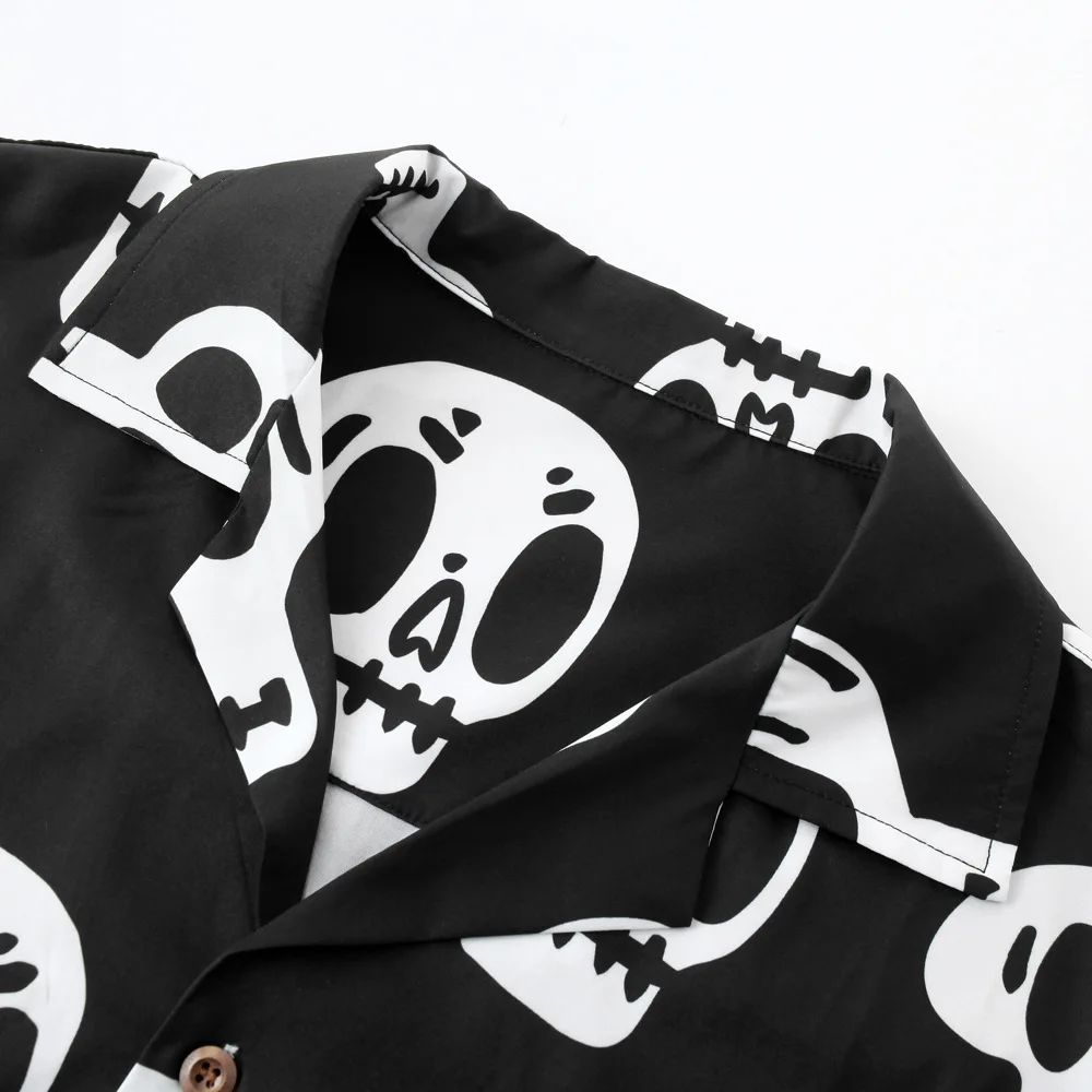 

New Fashion High Street Skull Pattern Blouses Summer Beach Short-sleeved Printed Punk Shirt Women Hawaii Shirts Unisex