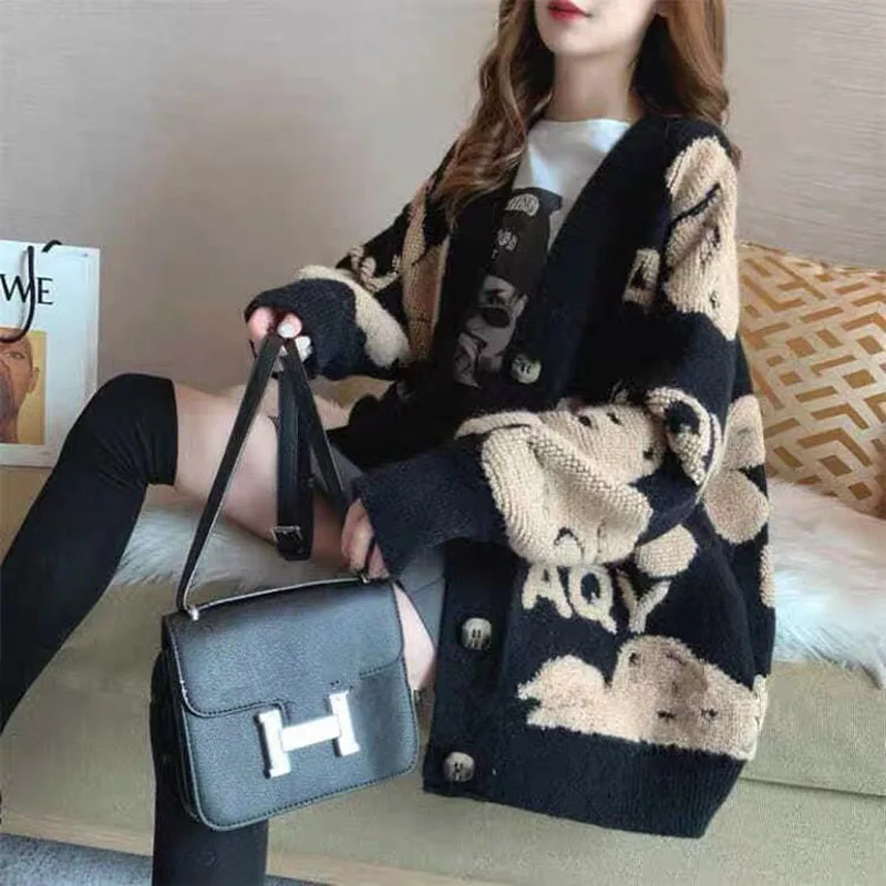 Red Knit Long Cardigans 2021 New Autumn Winter Long Sleeve Warm Thick Sweaters Oversized Big Size Loose Fall Black Cardigans enlarge