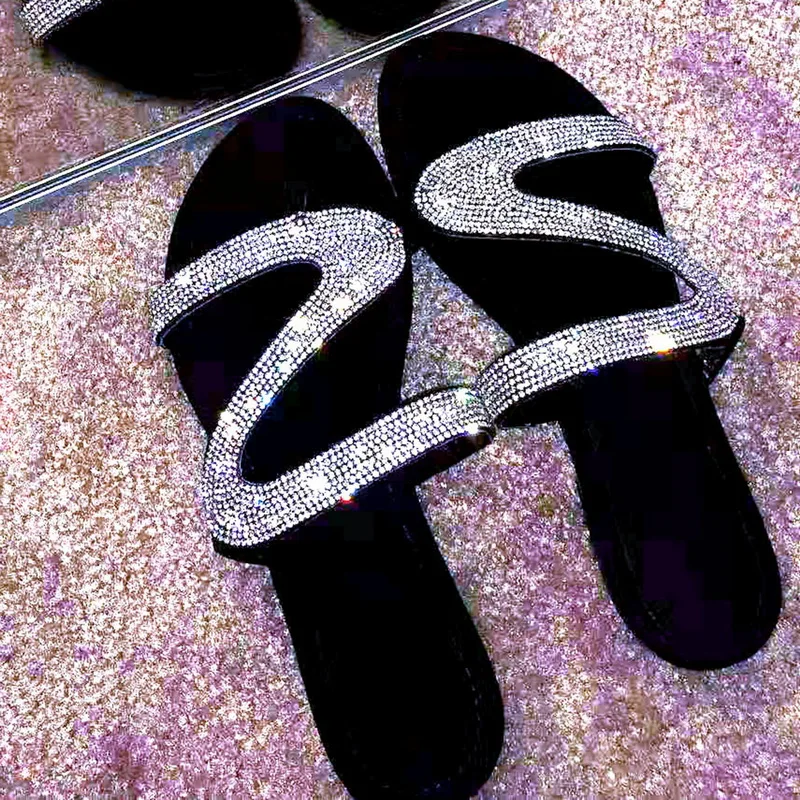 

Rhinestone Women Slippers Flip Flops Summer Slides Women Shoes Crystal Diamond Bling Beach Slides Sandals Casual Shoes Slip On