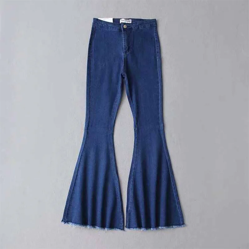 Dark blue Aisiyibushi джинсы с высокой талией, расклешенные синие джинсы для мам, женские длинные расклешенные брюки с высокой талией, расклешенные джинсы размера плюс - Цвет: Dark blue