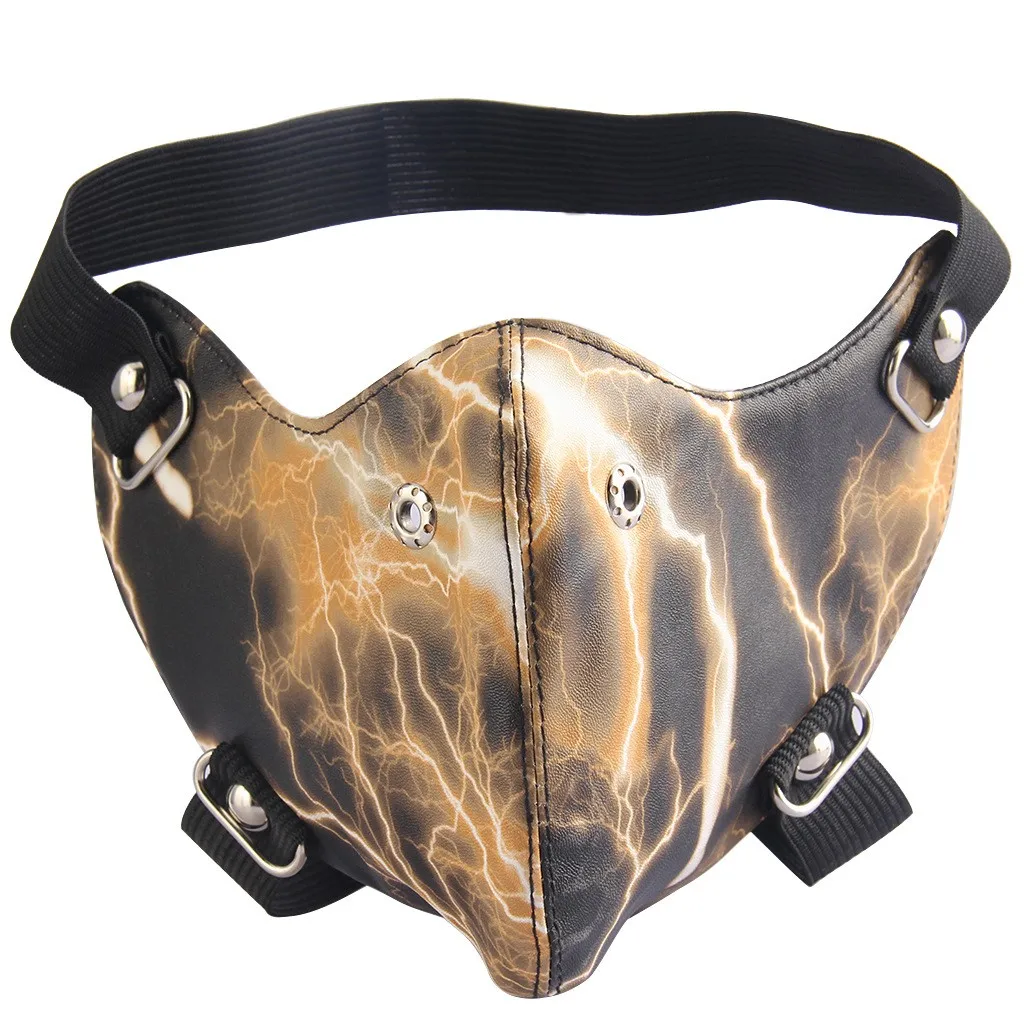 

Halloween Cool Motorcycle Mask Mouth Pu Leather Punk Rock Rivet Half Face Mask Hip Hop Windproof Sports Mask