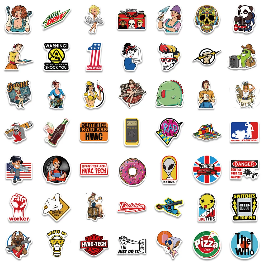 10/30/50/100pcs Vintage Street Style Stickers Aesthetic DIY Skateboard Laptop Phone Motorcycle Cartoon Kids Cool Decals - купить по