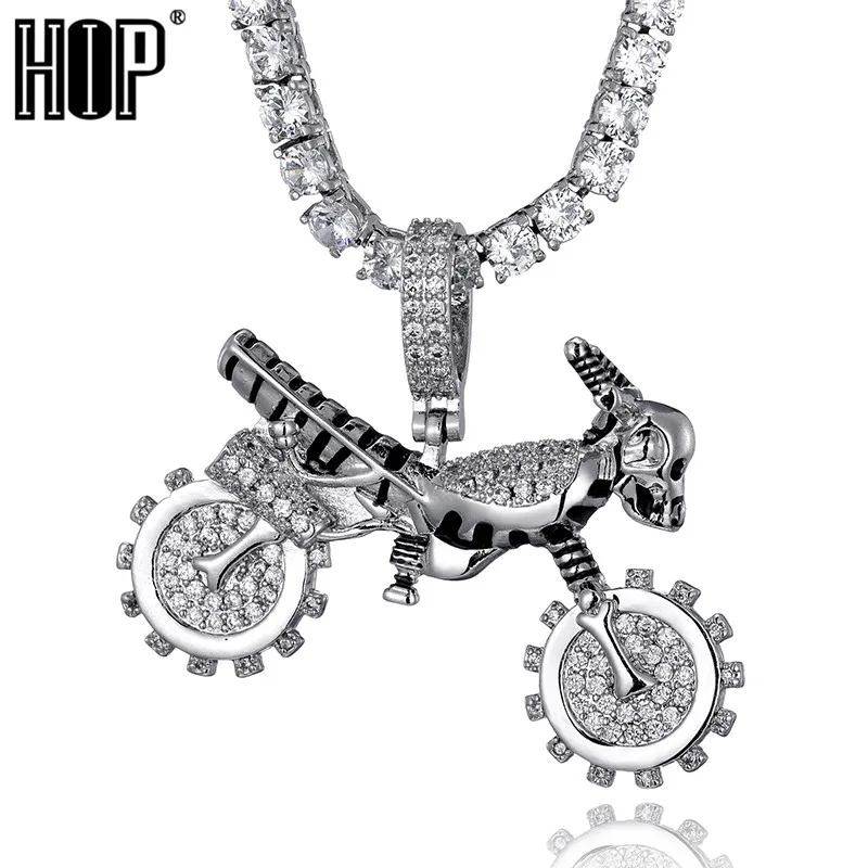 

HIP Hop Gold Color Bling Full AAA+ Cubic Zirconia Iced Out Motorcycle Pendants & Necklaces for Men Jewelry